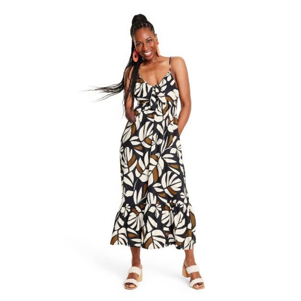 Botanical Print Sleeveless Tie-Front Midi Dress - Tabitha Brown for Target